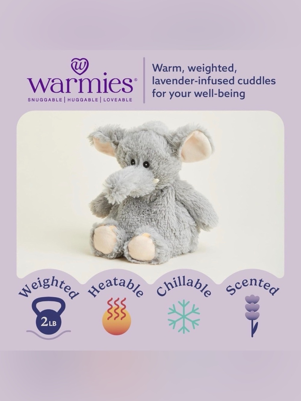 Warmies - Plush Lavender-Scented Grey Elephant, 2Lbs